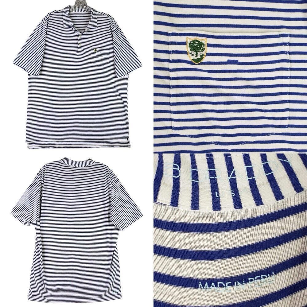 B Draddy Shirt Striped Blue Golf Short Sleeve Polo Mens Size Large L